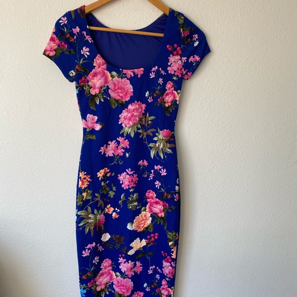 Vava voom pink rose royal blue midi dress Xs - Picture 6 of 16